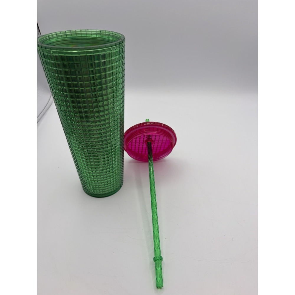 Starbucks Green Textured Cold Cup Tumbler 24 oz Reusable w/ Straw - Picture 8 of 9